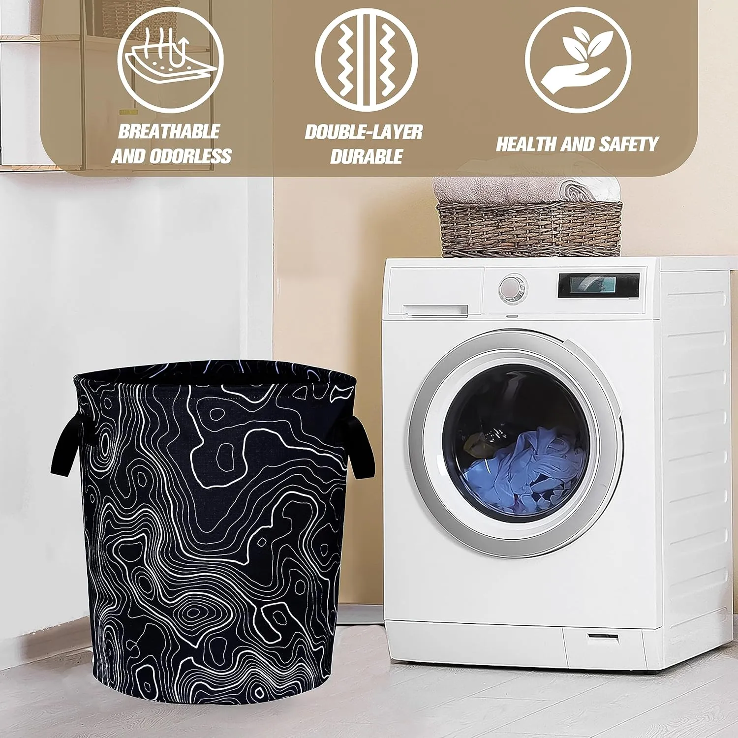 Topographic Map Laundry Basket Topography Pattern Foldable Oxford Cloth Funny Tote Bag Laundry Hamper Clothes Storage Bucket Organizer For Bathroom/Laundry Storage/Bedroom 17.7x13.7