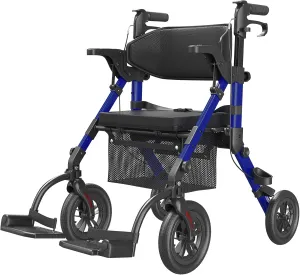 Transport-Wheelchair-Lightweight-Foldable, Walker Wheelchair Combo, Rollator-Walkers-for-Seniors-with-Seat, 2 in 1 Rolling Walker, 300lb Adults 4 Wheel Transport Chair w/Brakes & Pouch-FSA HSA