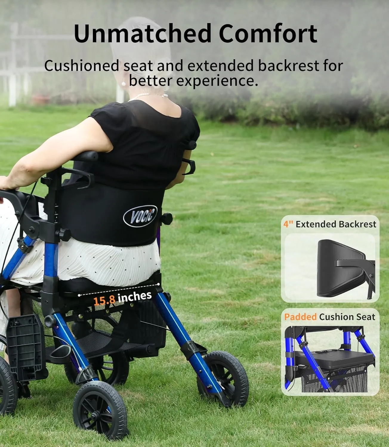 Transport-Wheelchair-Lightweight-Foldable, Walker Wheelchair Combo, Rollator-Walkers-for-Seniors-with-Seat, 2 in 1 Rolling Walker, 300lb Adults 4 Wheel Transport Chair w/Brakes & Pouch-FSA HSA