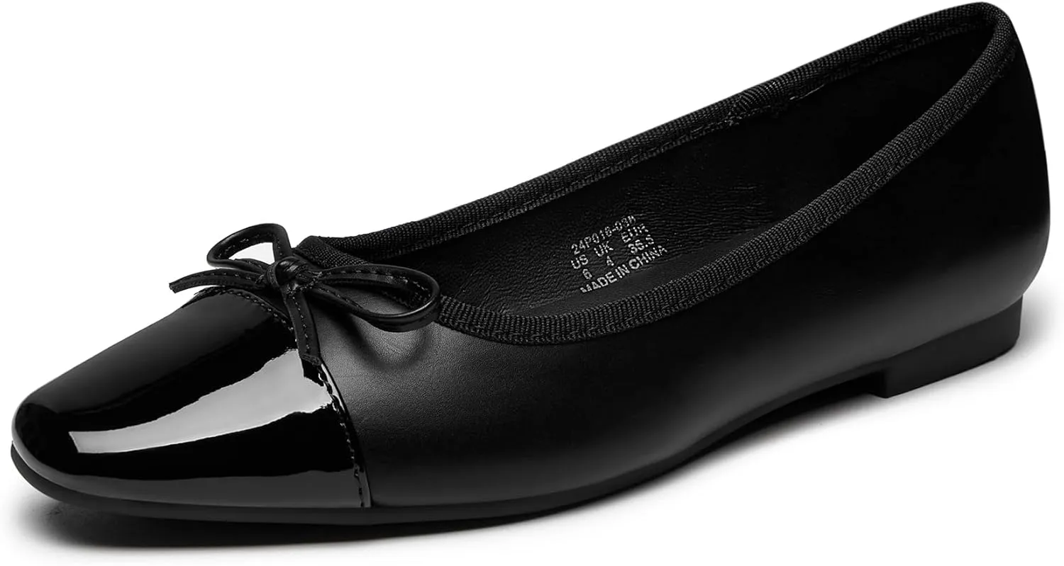 Trary Flat Shoes Women Pointed Toe Flats for Women Two-Tone Cap Toe Ballet Flats Shoes Comfortable Dressy Casual Slip-on Work Daily Soft Flat Shoes