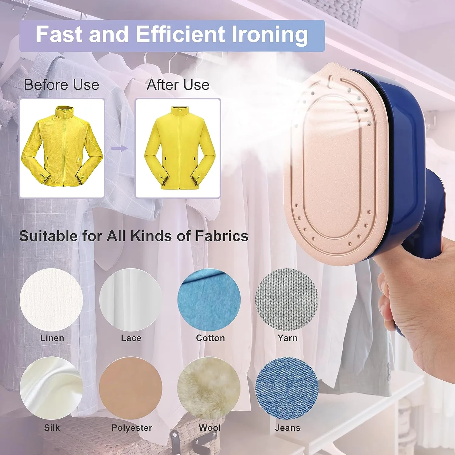 Travel Steamer Iron for Clothes, 1000W Handheld Portable Steamer, 10s Fast Heating Up 180° Rotary Small Size Garment Steamer Iron, Mini Steam Iron for Home, Dorm, Travel Essentials