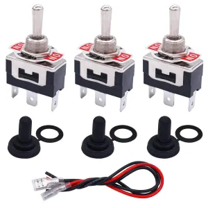 TWTADE 3Pcs Momentary Toggle Switch 3 Pins 3 Position (ON)/Off/(ON) SPDT Heavy Duty Rocker Toggle Switch 16A 250VAC Spade Terminal Metal Switch with Waterproof Boot Cap 6.3mm Wires TEN-123MZX-B123