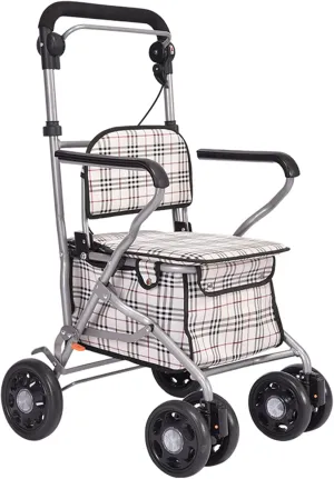 Ultra Lightweight Folding Rollator Wheeled Walker Walking Frame with Brakes, Seat and Bag - 4 Wheels