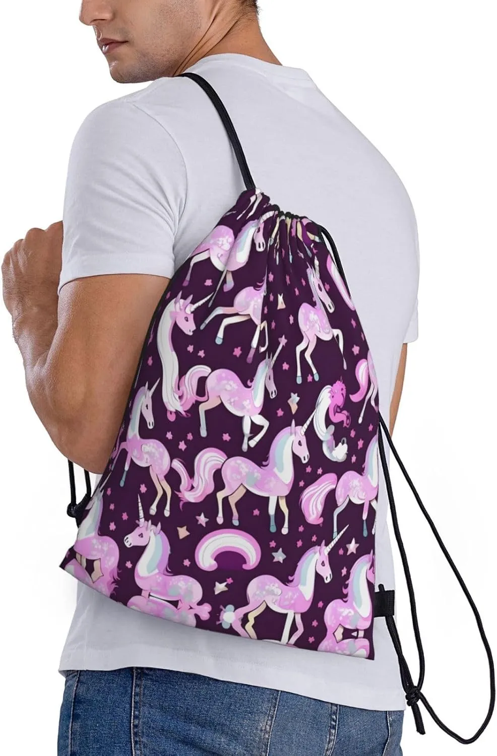Unicorns Red Drawstring Backpack Cinch Bags, Nylon Drawstring Bags For Trip Gym Party