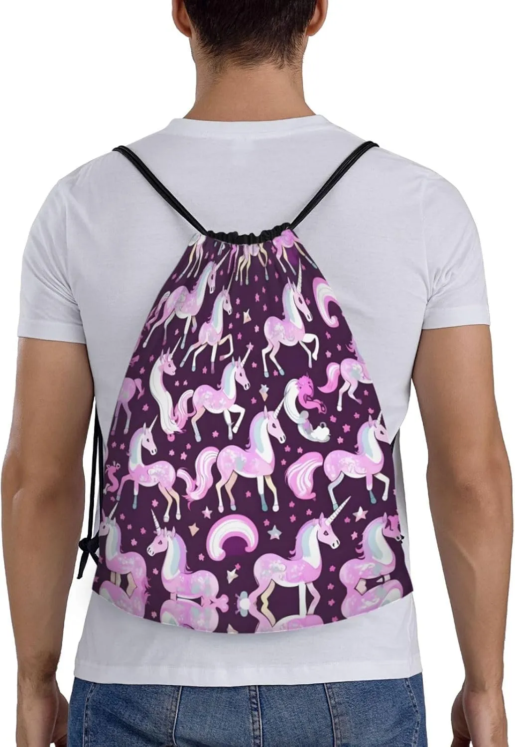 Unicorns Red Drawstring Backpack Cinch Bags, Nylon Drawstring Bags For Trip Gym Party