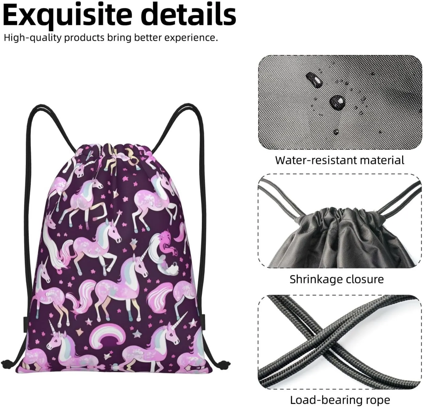 Unicorns Red Drawstring Backpack Cinch Bags, Nylon Drawstring Bags For Trip Gym Party