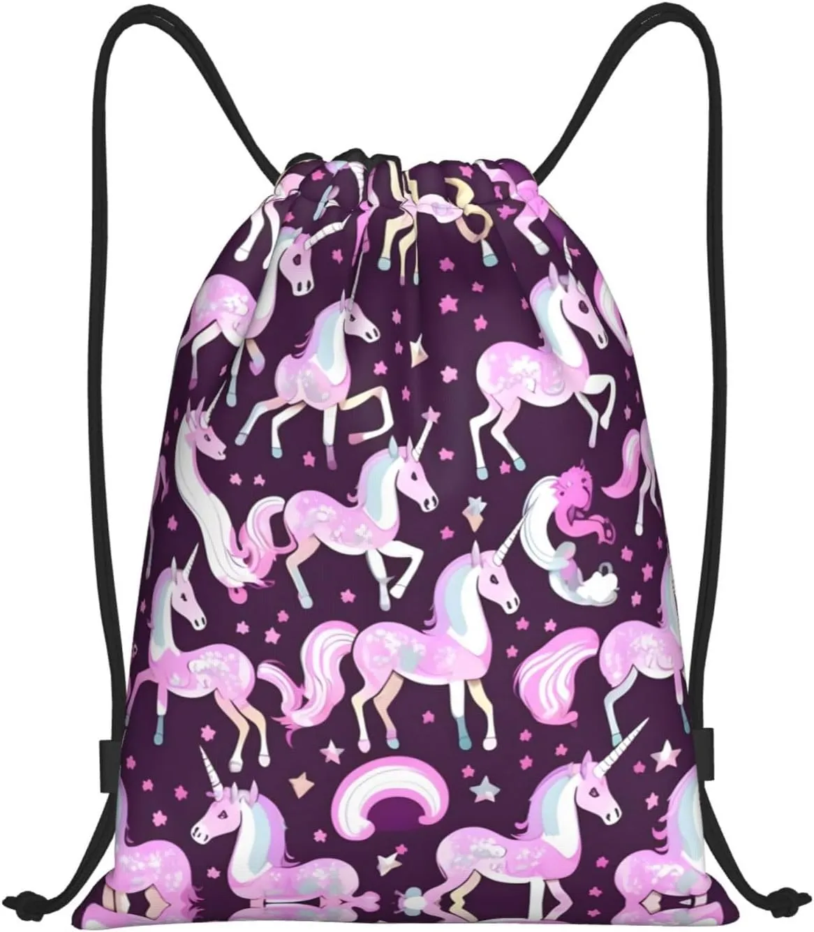 Unicorns Red Drawstring Backpack Cinch Bags, Nylon Drawstring Bags For Trip Gym Party