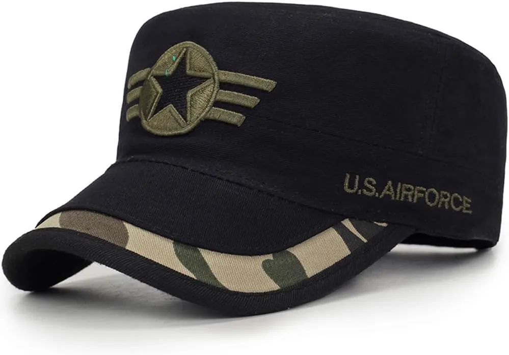 Unisex Cotton Military Caps Cadet Army Caps Flat Top Cap Adjustable Military Cadet Cap Golf Dad Hat