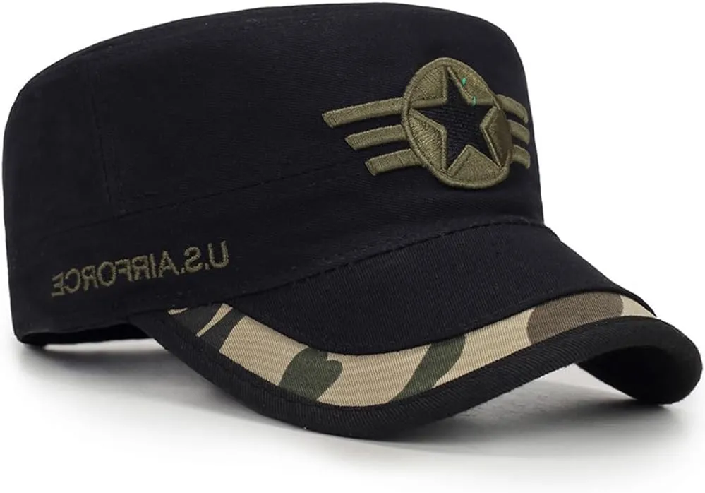Unisex Cotton Military Caps Cadet Army Caps Flat Top Cap Adjustable Military Cadet Cap Golf Dad Hat