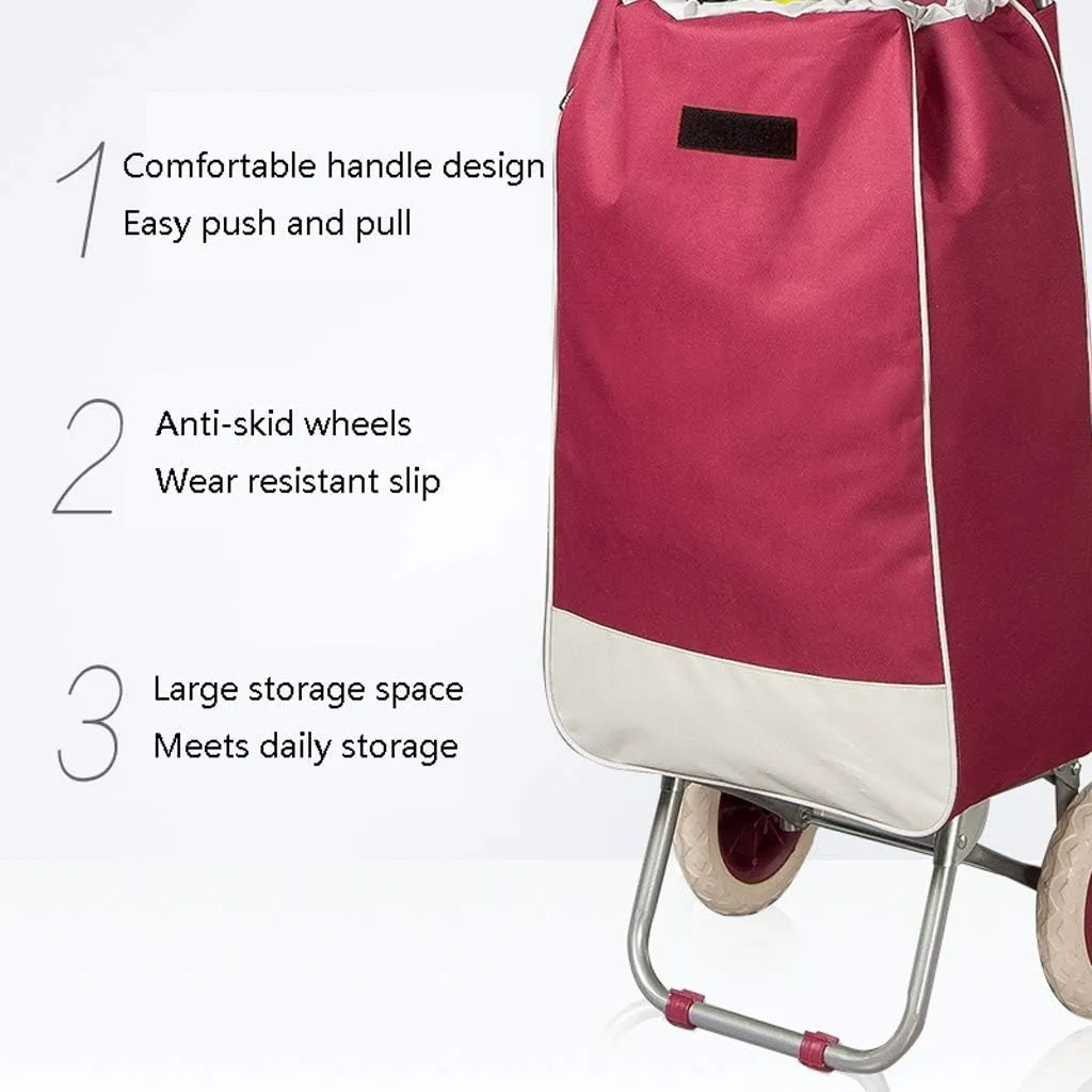 Utility Shopping Cart Foldable Shopping Cart Portable Trolley Climbing Stair Cart with Wheels and Removable Canvas Bag for Laundry Grocery Shopping Portable Grocery Cart to Save Space