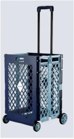 Utility Shopping Cart Folding Shopping Trolley with Retractable Handle Washable Plastic Practical Trolley for Shopping and Picnic Portable Grocery Cart to Save Space (Color : Blue)