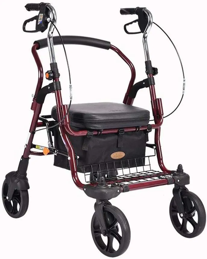 Utility Shopping Cart Old Man Trolley Walking Scooter Old Shopping Shopping Cart Four Wheel with Seat Portable Folding Wheelchair Portable Grocery Cart to Save Space