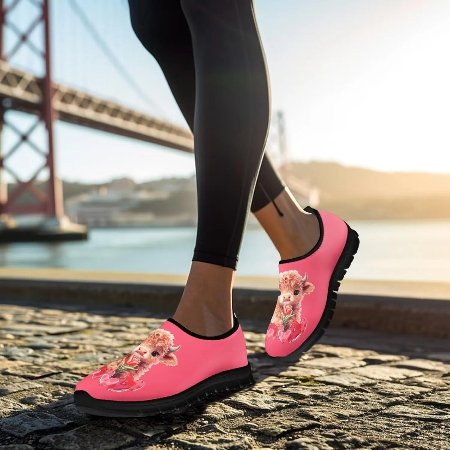 Valentine's Day Slip On Sneakers for Women Casual Low Top Flat Shoes Mesh Breathable Work Tennis Footwear