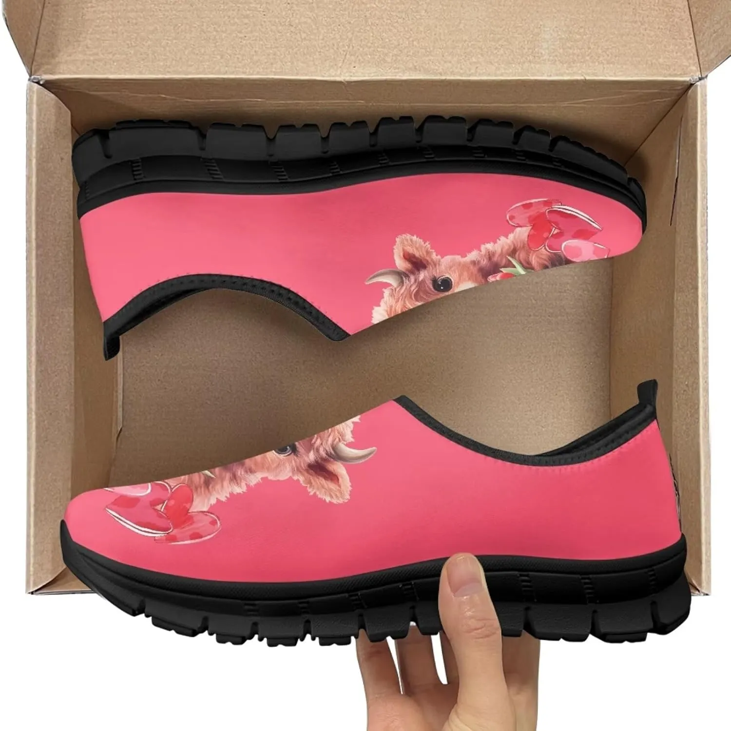 Valentine's Day Slip On Sneakers for Women Casual Low Top Flat Shoes Mesh Breathable Work Tennis Footwear