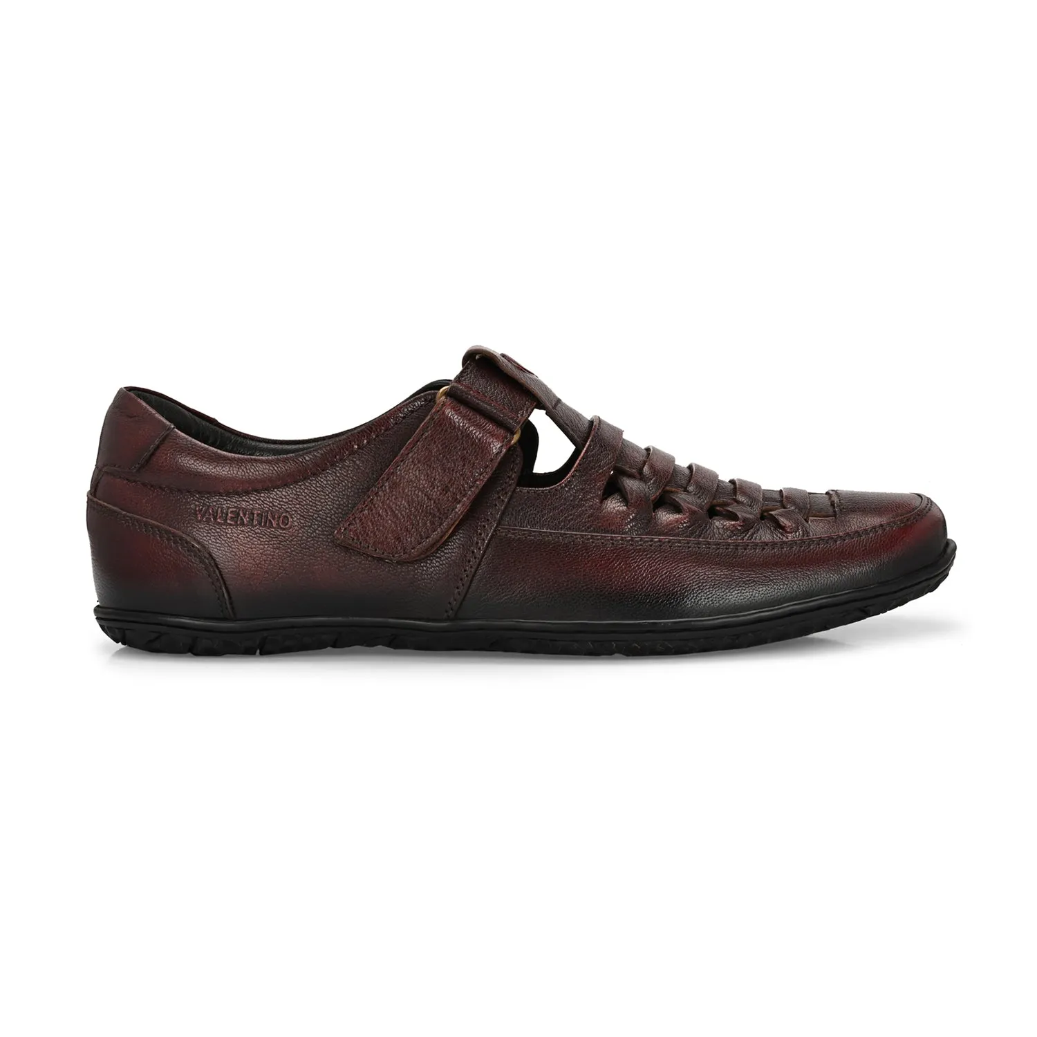 Valentino Men's Genuine Leather Cherry Sandals with Cushioned Footbed and Durable Rubber Sole (CityWalker-23-Cherry)