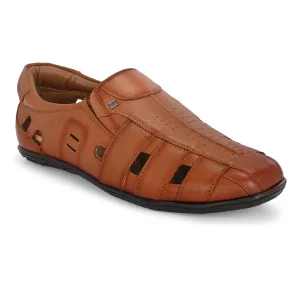 Valentino Men's Genuine Leather Tan Sandals with Cushioned Footbed and Durable Rubber Sole (CityWalker-13-Tan)