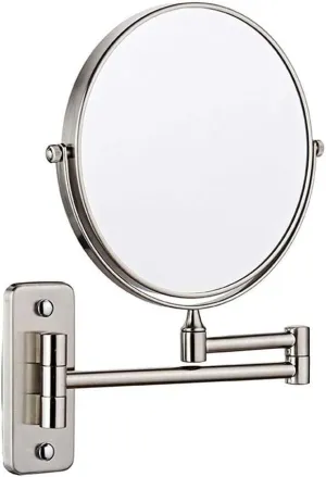 Vanity Mirror Wall Mounted Makeup Mirror 8-Inch Two-Sided Swivel Wall Mounted Mirror Extending Folding Bathroom Shaving Cosmetic Make up Mirror 3X Magnification Nickel Color