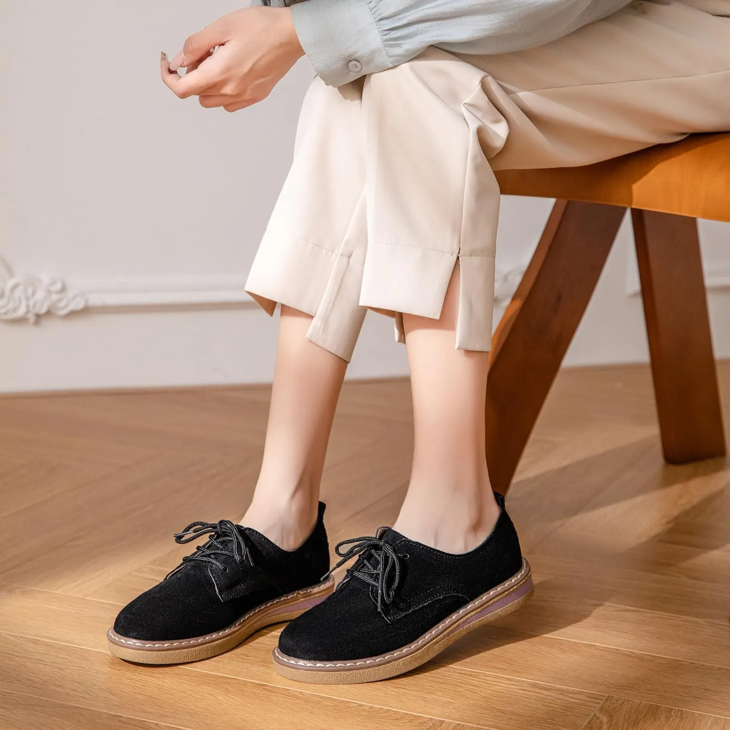 Veroders Women's Wingtip Brogue Oxfords Dress Pumps Platform Lace-Up Round Toe Oxfords Chunky Pumps Business Classic Formal School