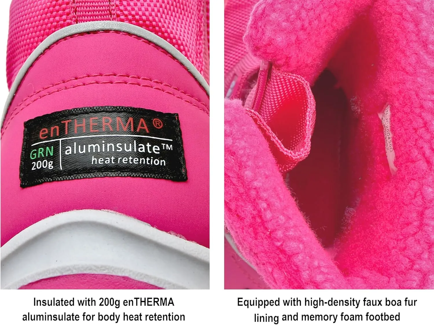Vinca Girl's Snow Boot: Waterproof Zipper, 200g enTHERMA-insulated Nylon, deHYDREX Waterproof, Memory Foam Footbed, Reflective Trim