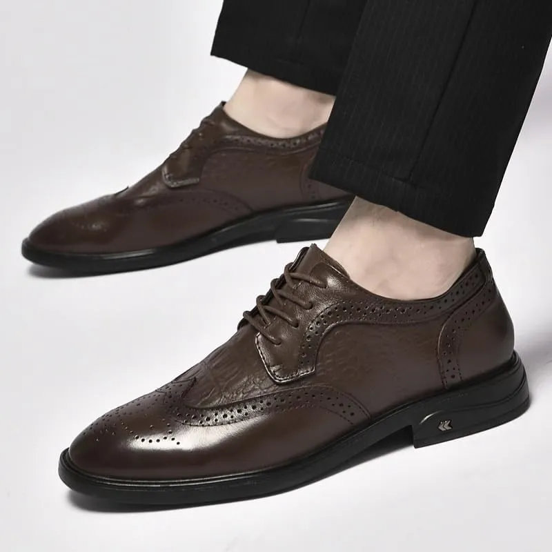 Vintage Carved Brogues Oxfords Men's Comfortable Social Leather Shoes Italian Style Luxury Breathable Dress Shoes