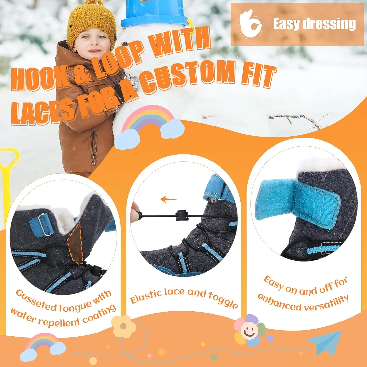 visionreast Boys Girls Wool Lining Snow Boots Winter Walking Boots for Kids Non Slip Unisex-Child Cold Weather Shoes Outdoor Boots