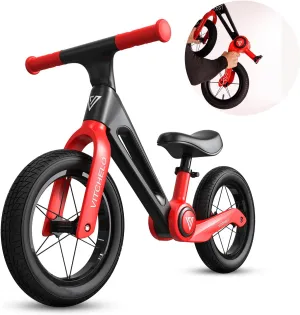 Vitchelo 12” Foldable Toddler Balance Bike, No Pedal Push Balance Bicycle for Kids 2 to 6 Year, Sport Bike with Adjustable Padded Seat, Safety Pad, Flat-Free Tires, Shoulder Strap & Tool Free Assembly