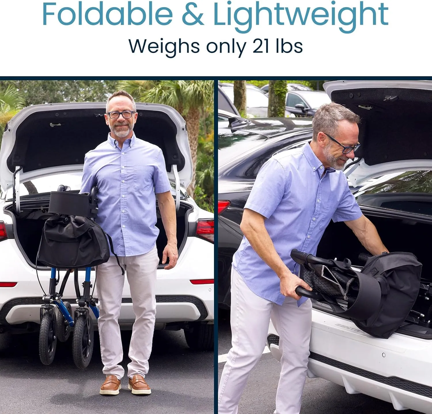 Vive All-Terrain Rollator Walker with 12” Pneumatic Wheels - Padded Seat & Backrest, Lightweight Outdoor Rolling Walker with Big Wheels - Foldable with Height Adjustments