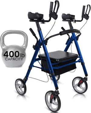 Vive Bariatric Upright Walker with Seat - Heavy Duty Senior Stand Up Rollator, Extra Wide Frame - Padded Armrest & Backrest -Mobility Aid Portable Rolling Walker with Bag - Fits Tall & Large People