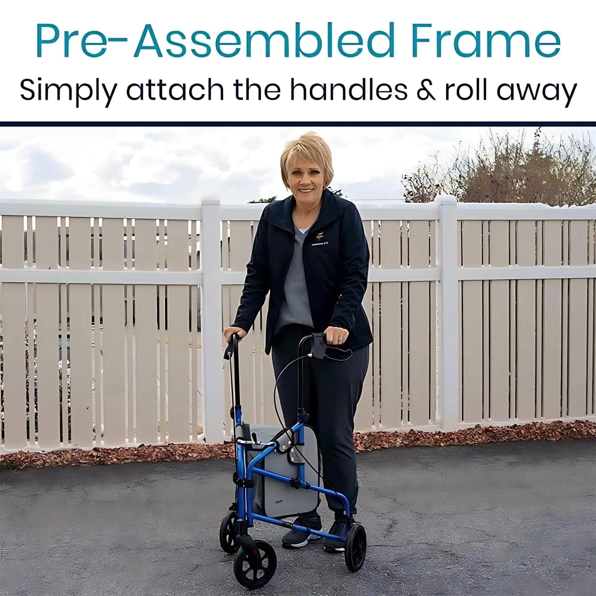 Vive Health 3 Wheel Walker Rollator- Lightweight Foldable Walking Transport