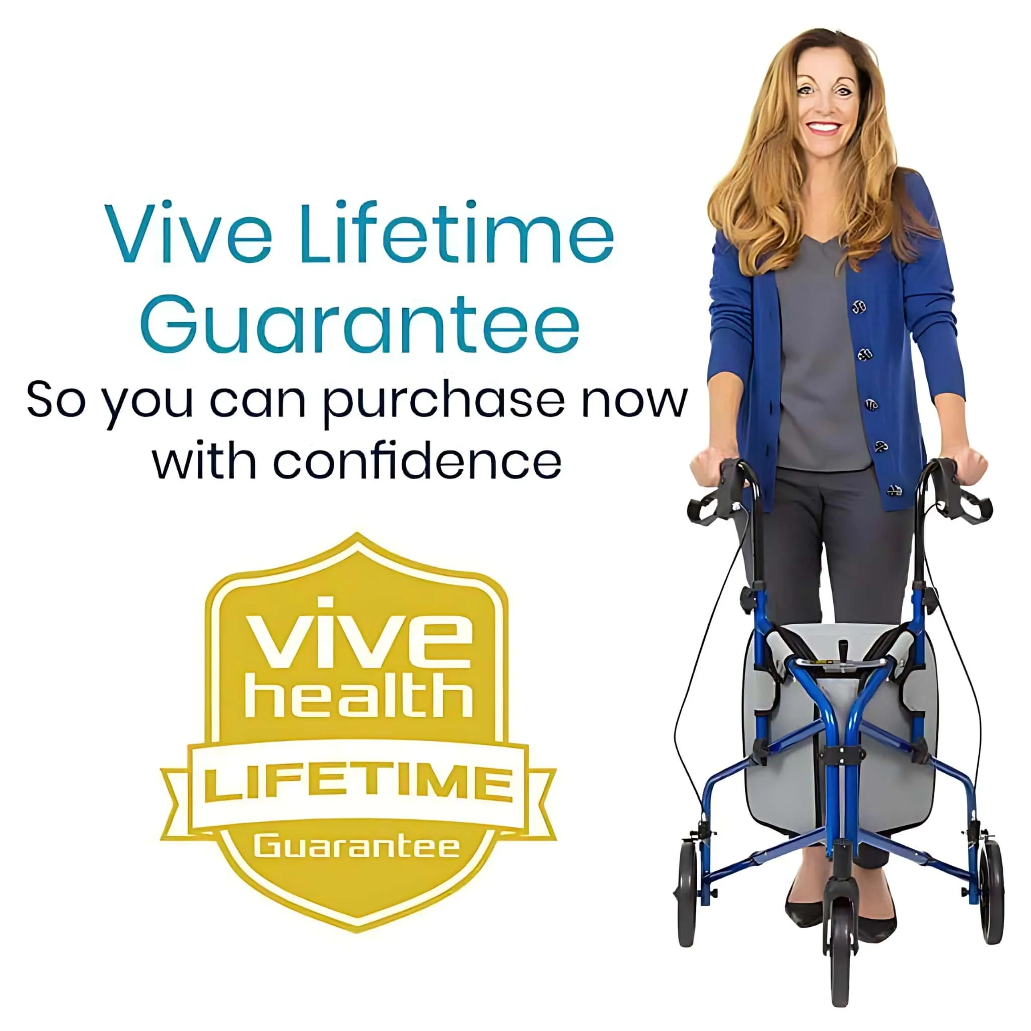 Vive Health 3 Wheel Walker Rollator- Lightweight Foldable Walking Transport