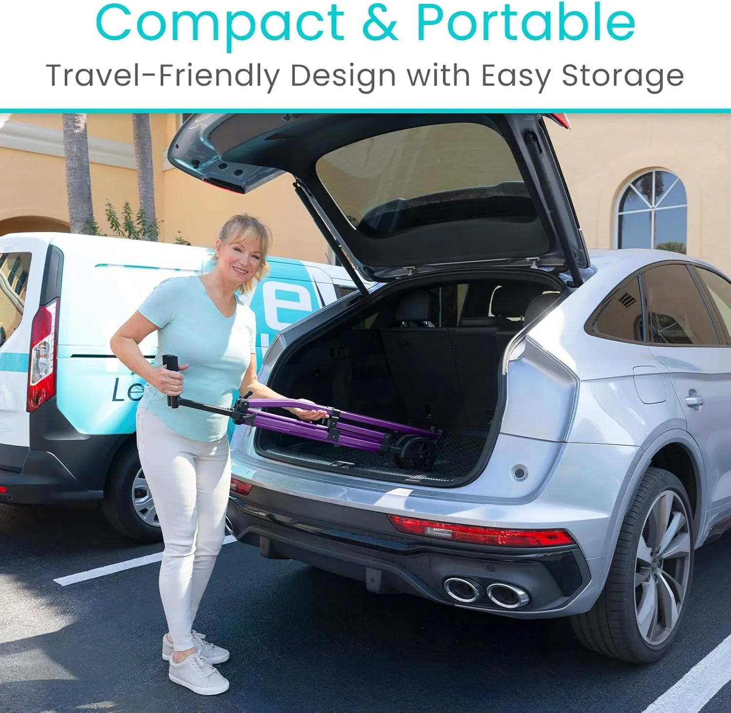 Vive Mobility Lightweight Narrow Folding Walker for Seniors - Compact & Collapsible for Travel with Wheels, Mobility Support, Portable - Weighs Only 7 Pounds