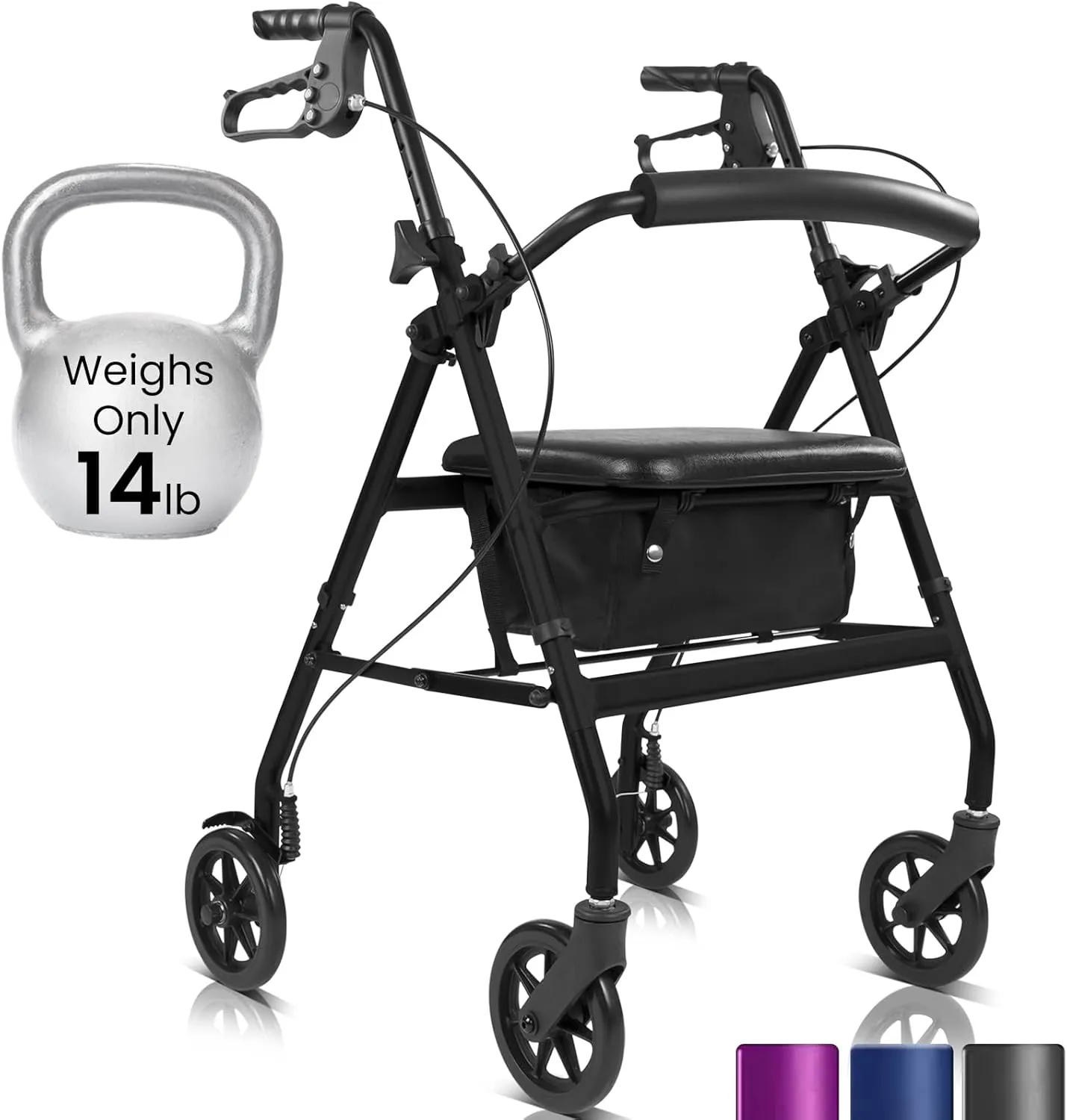 Vive Mobility Ultra Lightweight Rollator Walker with Seat - Foldable, Narrow, Rolling Senior Walker for Small Spaces - 4 Wheel Aluminum Adult Easy Drive Walker with Underseat Accessory