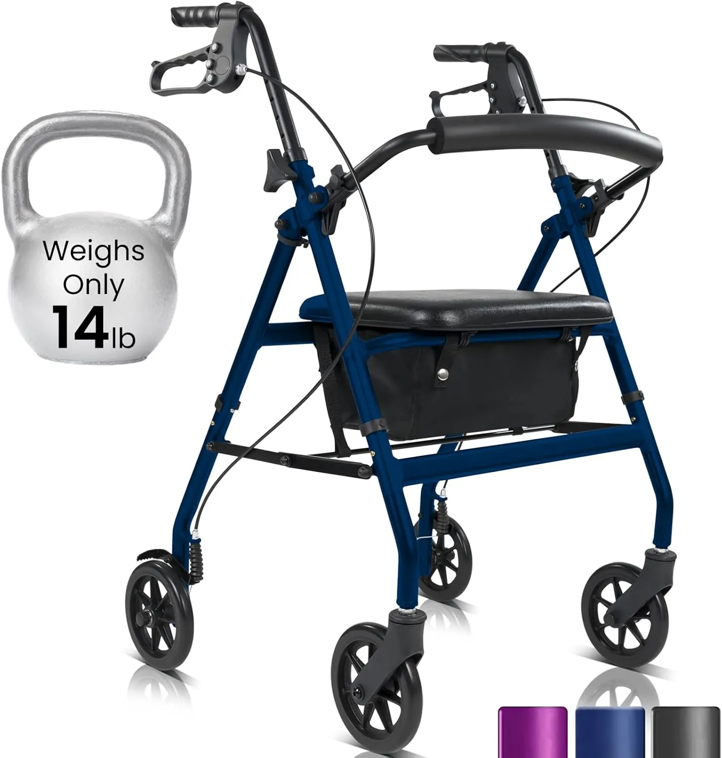 Vive Mobility Ultra Lightweight Rollator Walker with Seat - Foldable, Narrow, Rolling Senior Walker for Small Spaces - 4 Wheel Aluminum Adult Easy Drive Walker with Underseat Accessory