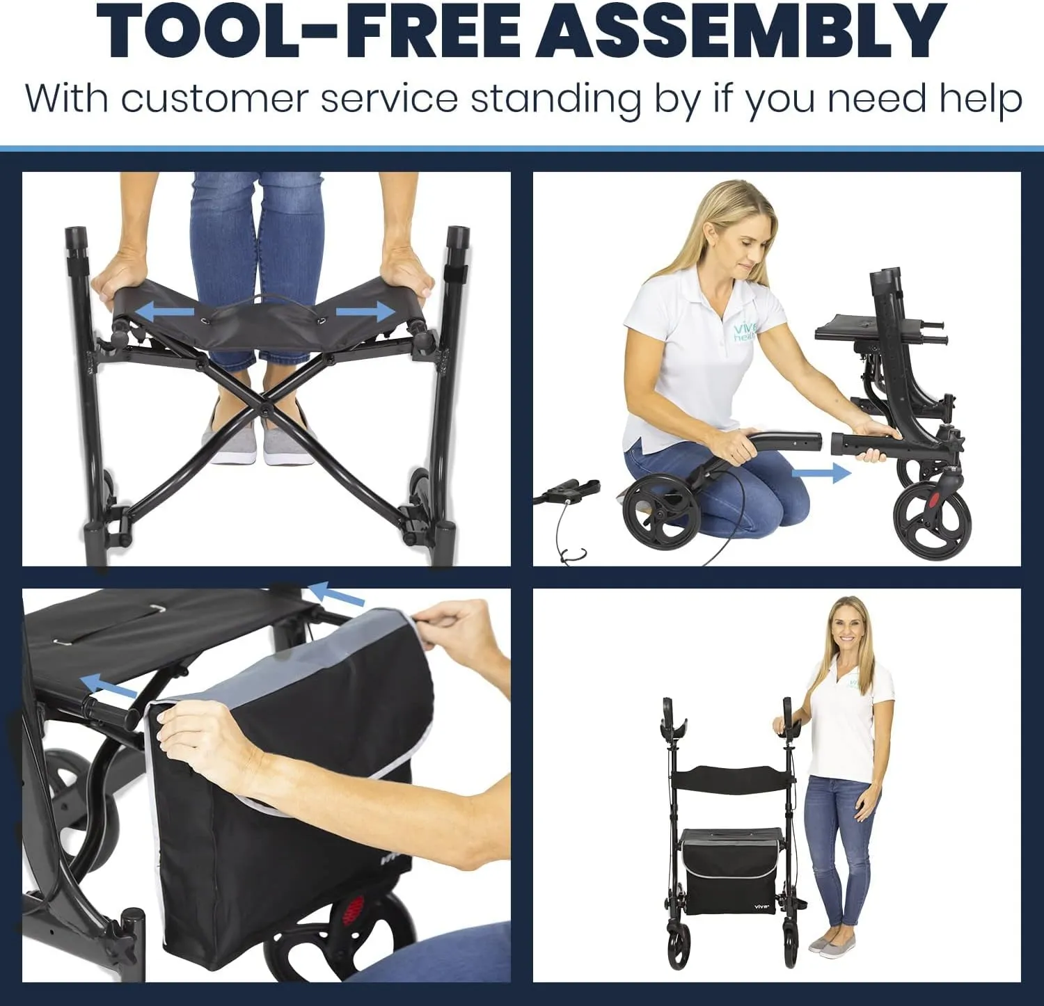 Vive Mobility Upright Walker with Seat - Stand Up Rollator, Arm Rests, Heavy Duty, Folding Medical Aid Scooter for Elderly, Seniors - Walking Assist, Foldable Transport Chair - 300 lb Capacity