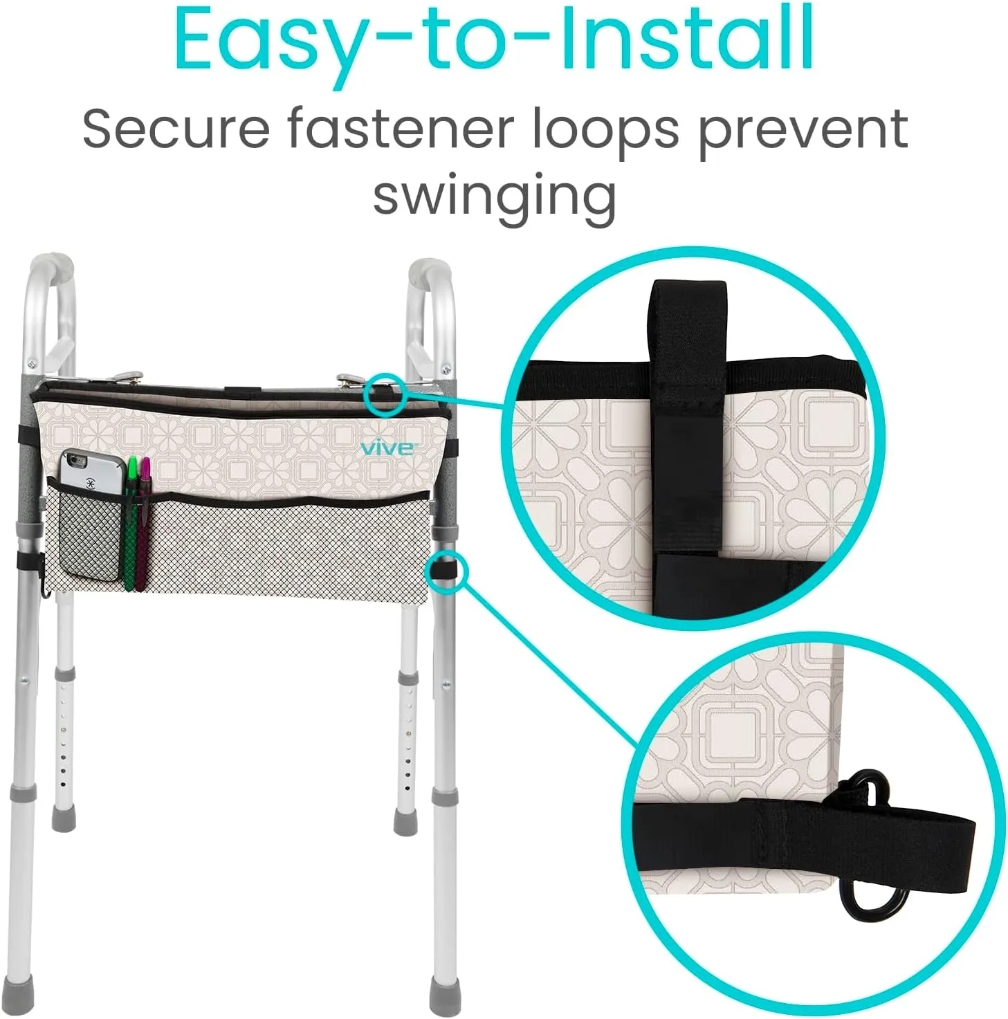 Vive Walker Bag - Accessories Basket Pouch for Seniors (Water Resistant) - Caddy Accessory Attachment for Folding, Rolling Walkers - Carry Storage Carrier Tote - Lightweight, Universal Size
