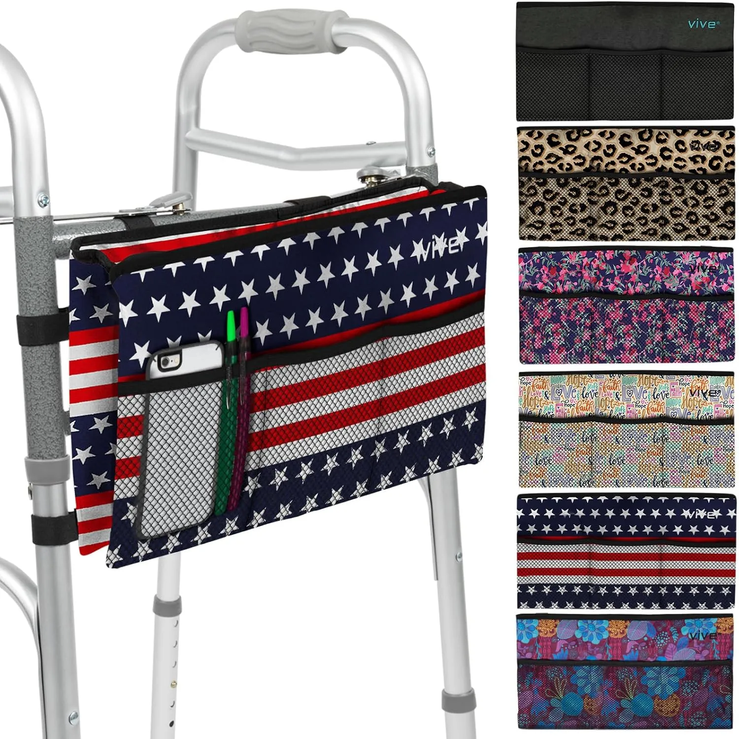 Vive Walker Bag - Accessories Wheelchair Basket Pouch (Water Resistant) - Seniors Caddy Accessory Attachment for Folding, Rolling Walkers - Carry Storage Carrier Tote - Lightweight, Universal Size