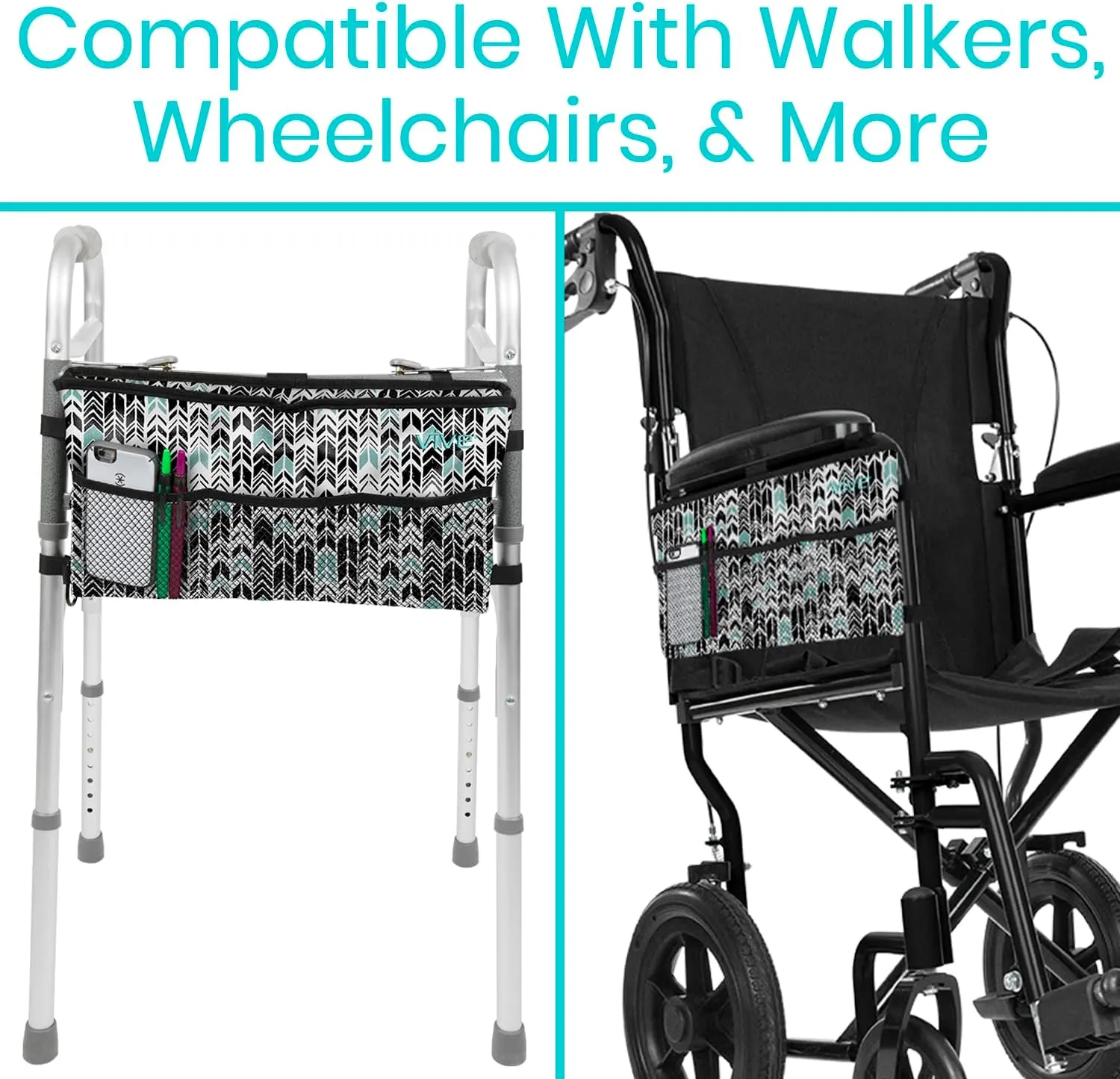 Vive Walker Bag - Accessories Wheelchair Basket Pouch (Water Resistant) - Seniors Caddy Accessory Attachment for Folding, Rolling Walkers - Carry Storage Carrier Tote - Lightweight, Universal Size