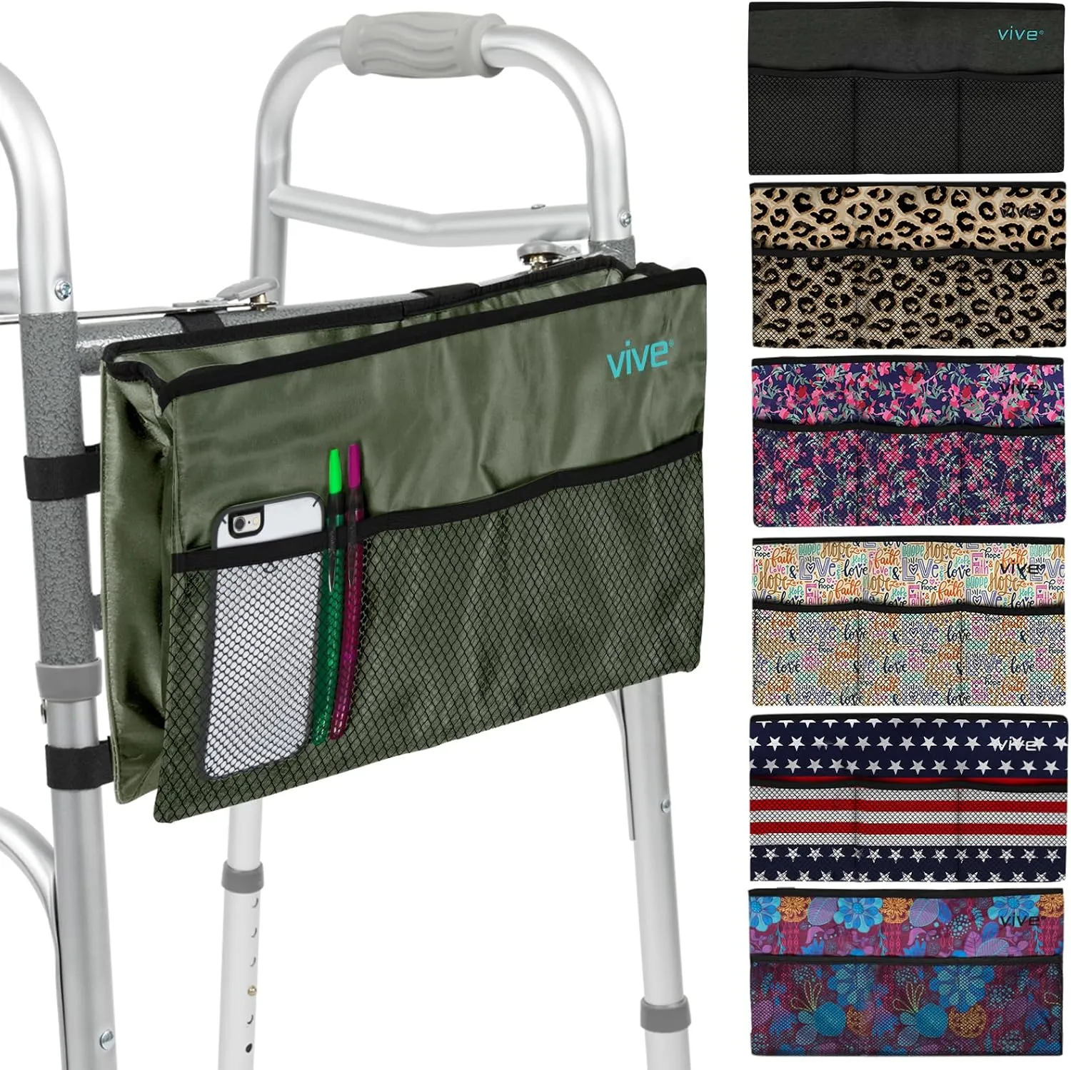 Vive Walker Bag - Accessories Wheelchair Basket Pouch (Water Resistant) - Seniors Caddy Accessory Attachment for Folding, Rolling Walkers - Carry Storage Carrier Tote - Lightweight, Universal Size