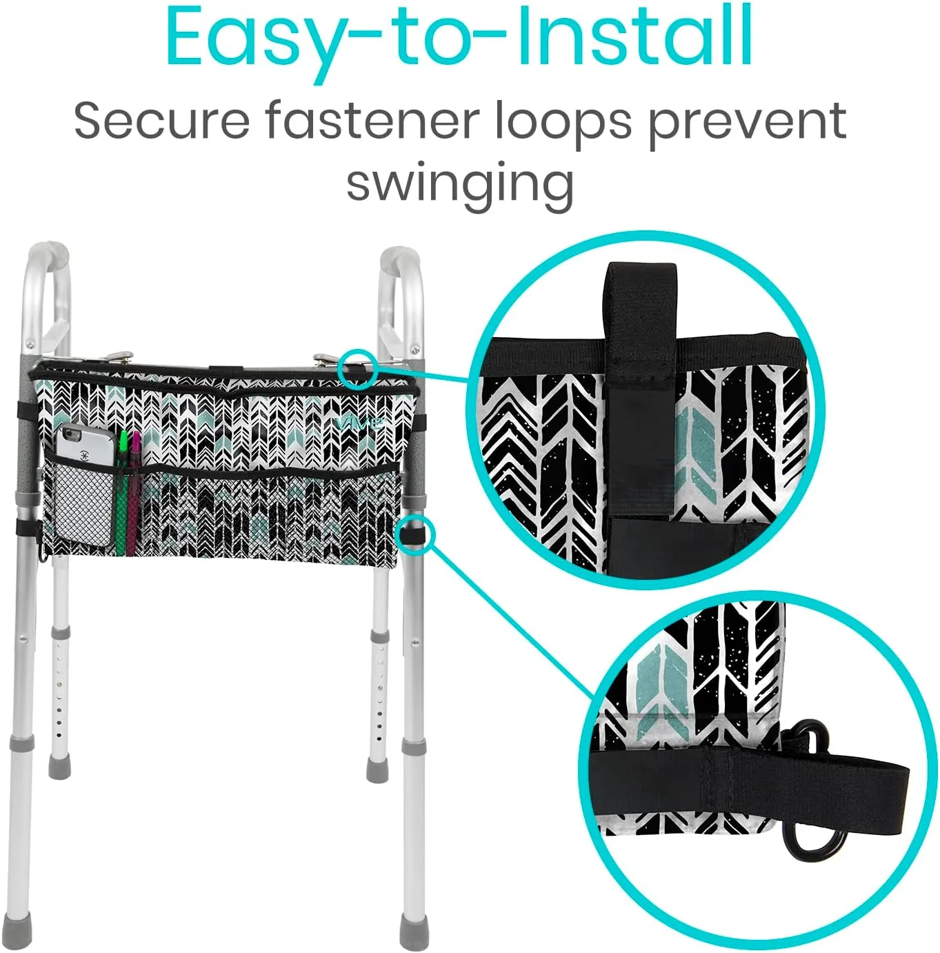 Vive Walker Bag - Accessories Wheelchair Basket Pouch (Water Resistant) - Seniors Caddy Accessory Attachment for Folding, Rolling Walkers - Carry Storage Carrier Tote - Lightweight, Universal Size