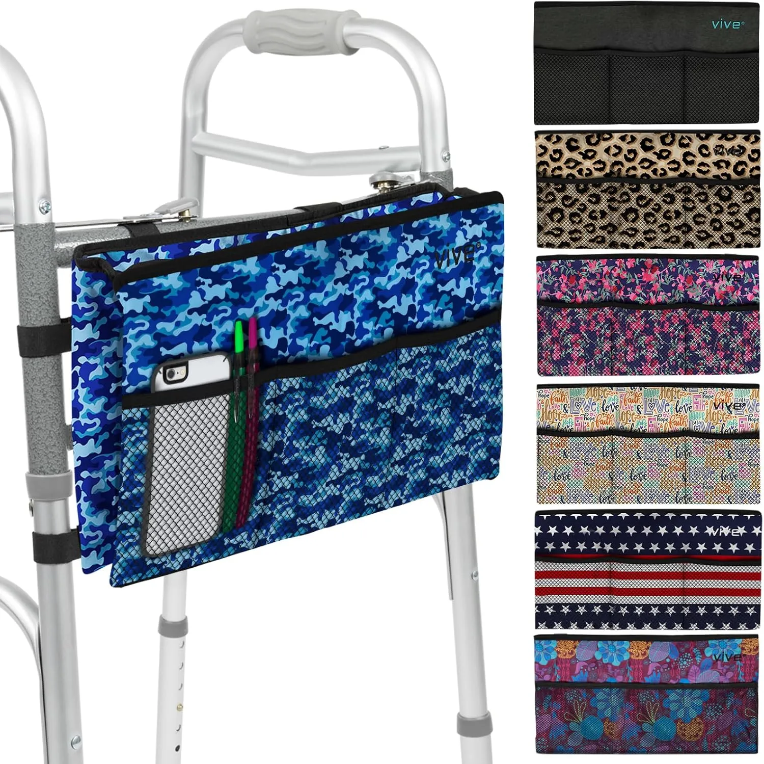 Vive Walker Bag - Accessories Wheelchair Basket Pouch (Water Resistant) - Seniors Caddy Accessory Attachment for Folding, Rolling Walkers - Carry Storage Carrier Tote - Lightweight, Universal Size