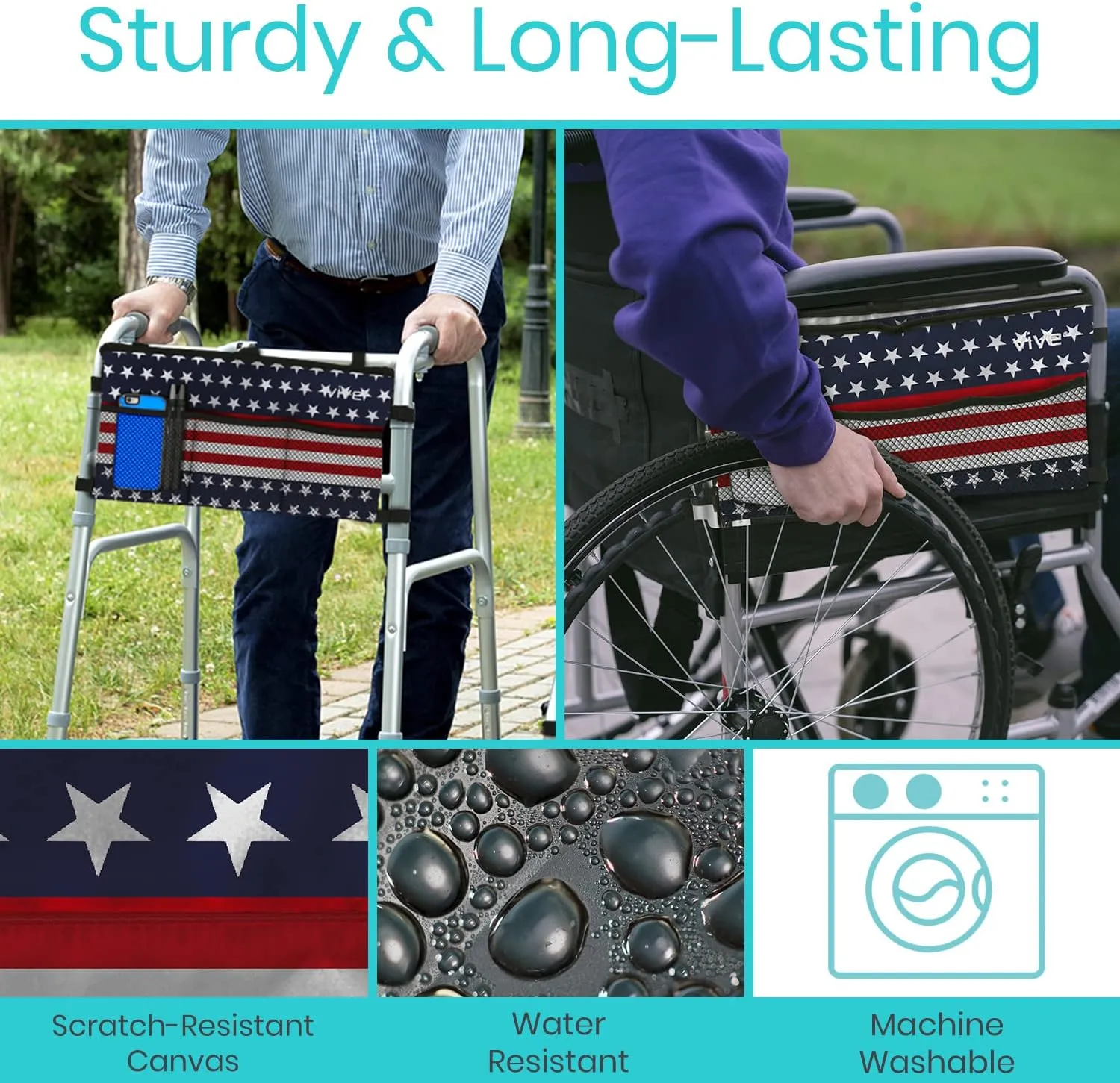 Vive Walker Bag - Accessories Wheelchair Basket Pouch (Water Resistant) - Seniors Caddy Accessory Attachment for Folding, Rolling Walkers - Carry Storage Carrier Tote - Lightweight, Universal Size