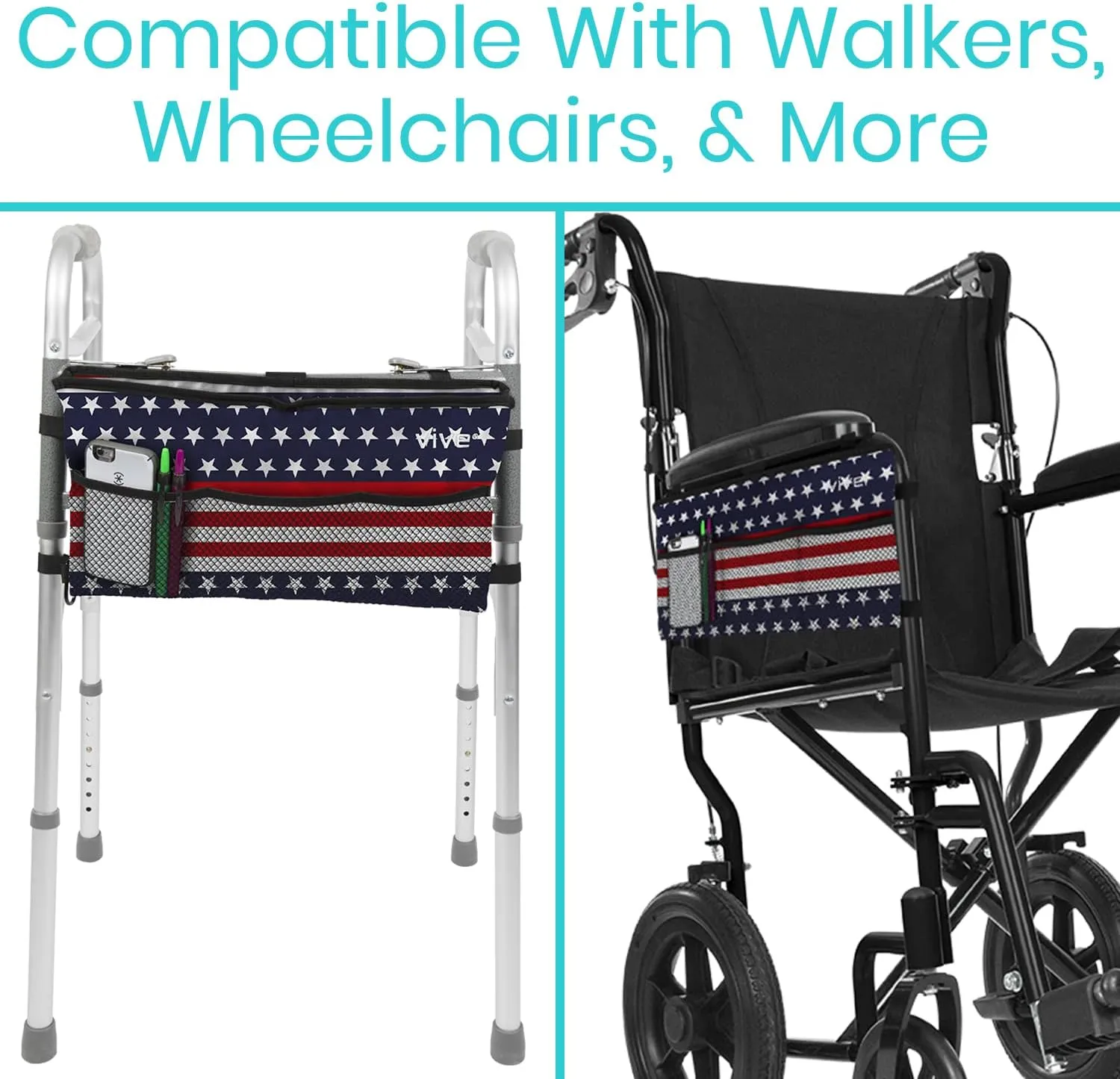 Vive Walker Bag - Accessories Wheelchair Basket Pouch (Water Resistant) - Seniors Caddy Accessory Attachment for Folding, Rolling Walkers - Carry Storage Carrier Tote - Lightweight, Universal Size