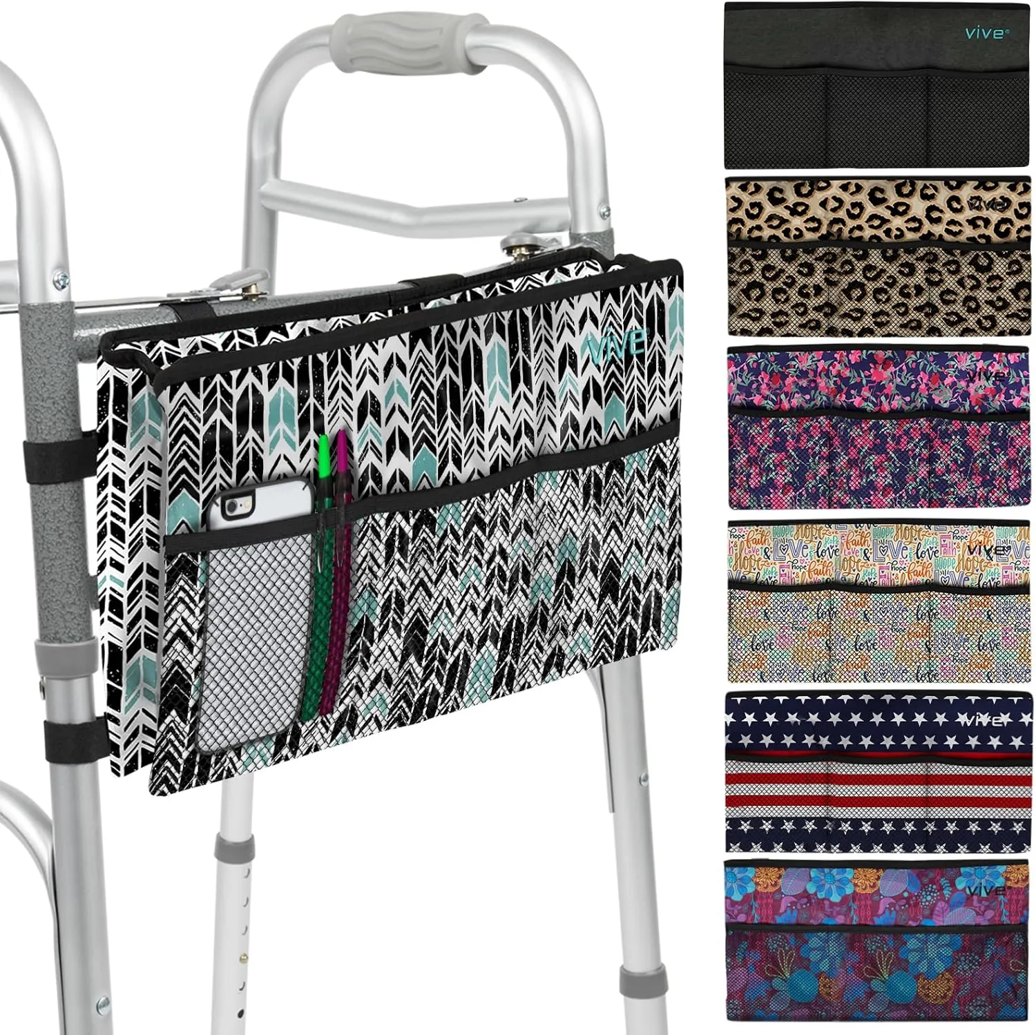 Vive Walker Bag - Accessories Wheelchair Basket Pouch (Water Resistant) - Seniors Caddy Accessory Attachment for Folding, Rolling Walkers - Carry Storage Carrier Tote - Lightweight, Universal Size