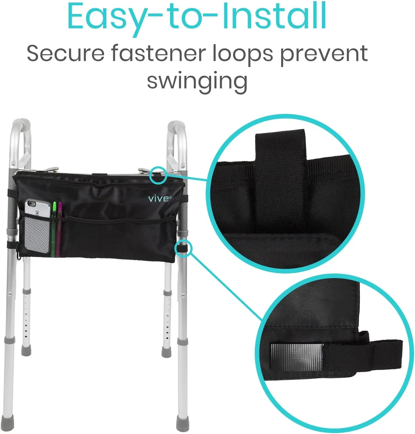 Vive Walker Bag - Accessories Wheelchair Basket Pouch (Water Resistant) - Seniors Caddy Accessory Attachment for Folding, Rolling Walkers - Carry Storage Carrier Tote - Lightweight, Universal Size