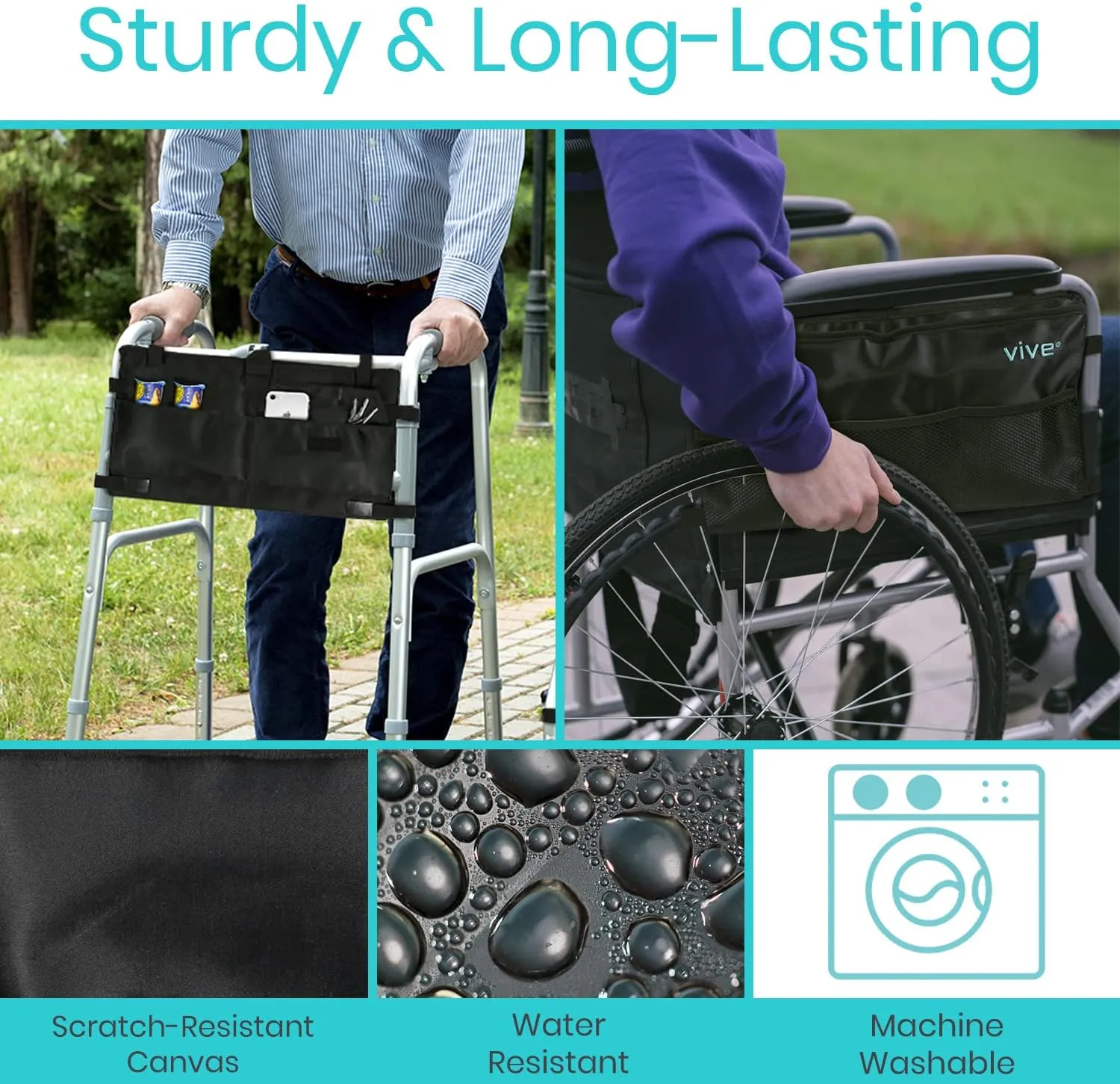 Vive Walker Bag - Accessories Wheelchair Basket Pouch (Water Resistant) - Seniors Caddy Accessory Attachment for Folding, Rolling Walkers - Carry Storage Carrier Tote - Lightweight, Universal Size