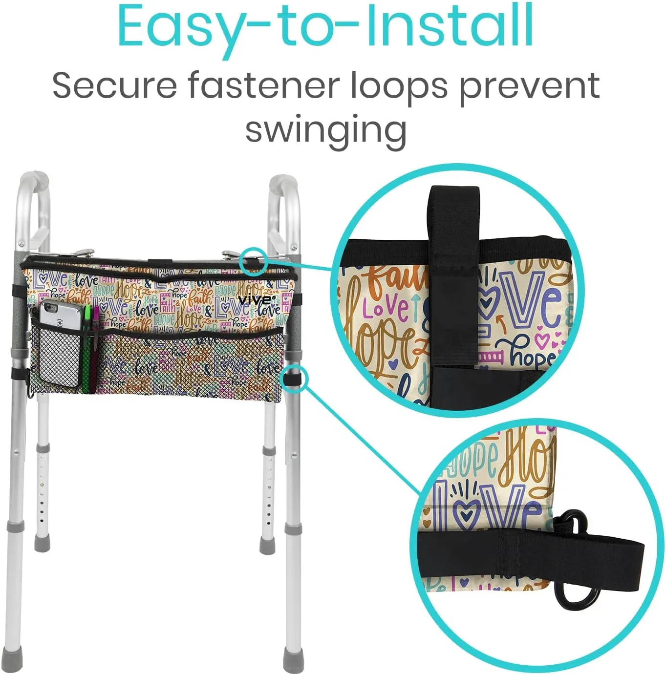 Vive Walker Bag - Accessories Wheelchair Basket Pouch (Water Resistant) - Seniors Caddy Accessory Attachment for Folding, Rolling Walkers - Carry Storage Carrier Tote - Lightweight, Universal Size