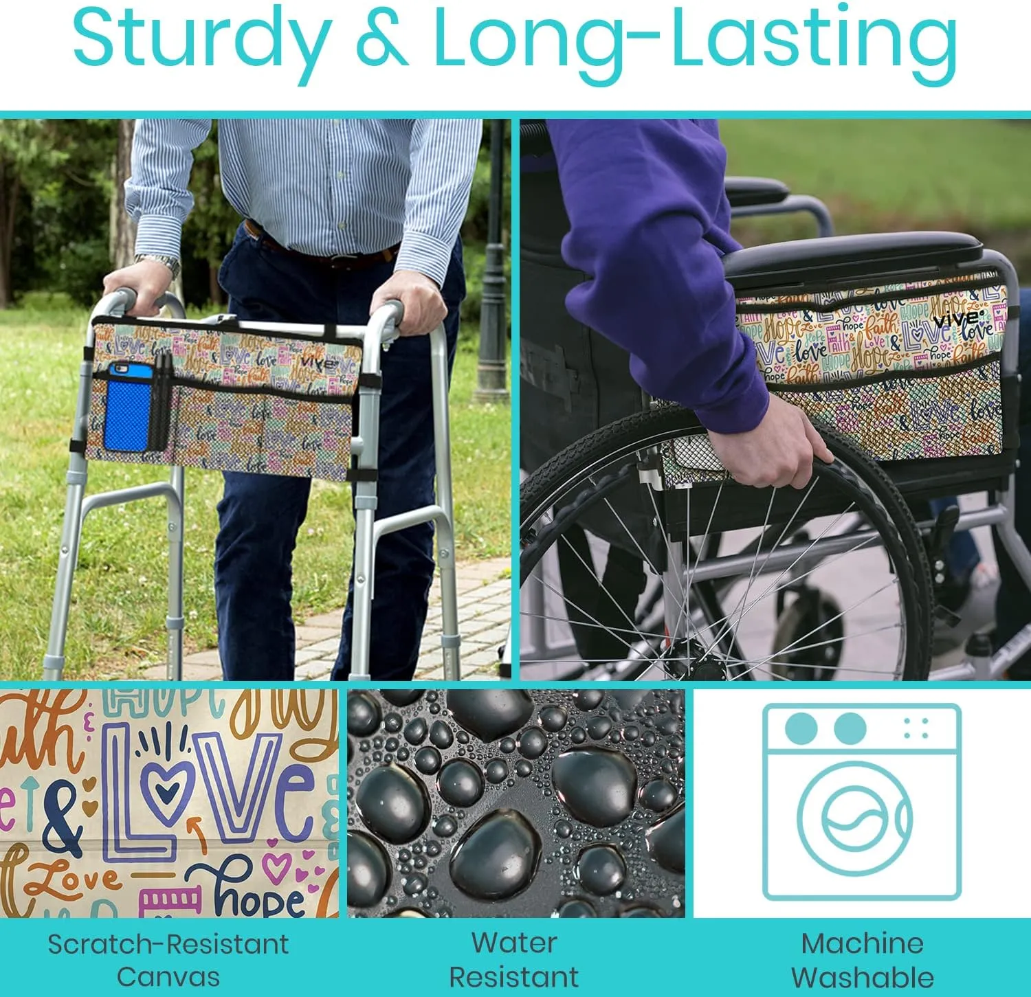 Vive Walker Bag - Accessories Wheelchair Basket Pouch (Water Resistant) - Seniors Caddy Accessory Attachment for Folding, Rolling Walkers - Carry Storage Carrier Tote - Lightweight, Universal Size
