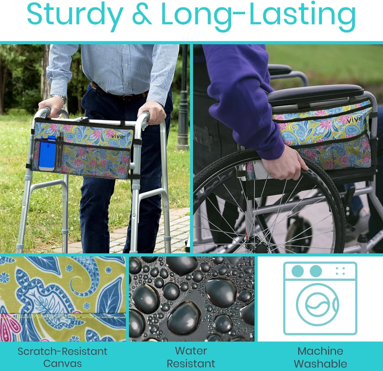 Vive Walker Bag - Accessories Wheelchair Basket Pouch (Water Resistant) - Seniors Caddy Accessory Attachment for Folding, Rolling Walkers - Carry Storage Carrier Tote - Lightweight, Universal Size