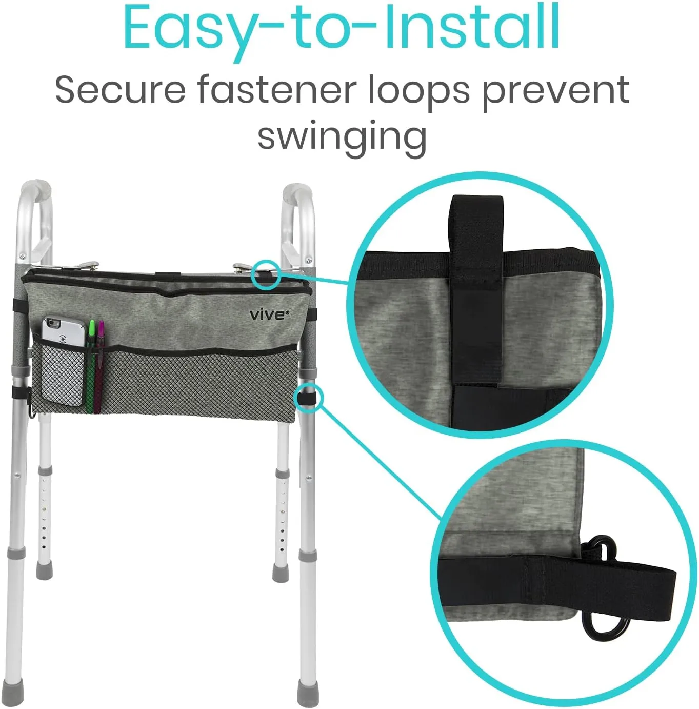Vive Walker Bag - Accessories Wheelchair Basket Pouch (Water Resistant) - Seniors Caddy Accessory Attachment for Folding, Rolling Walkers - Carry Storage Carrier Tote - Lightweight, Universal Size