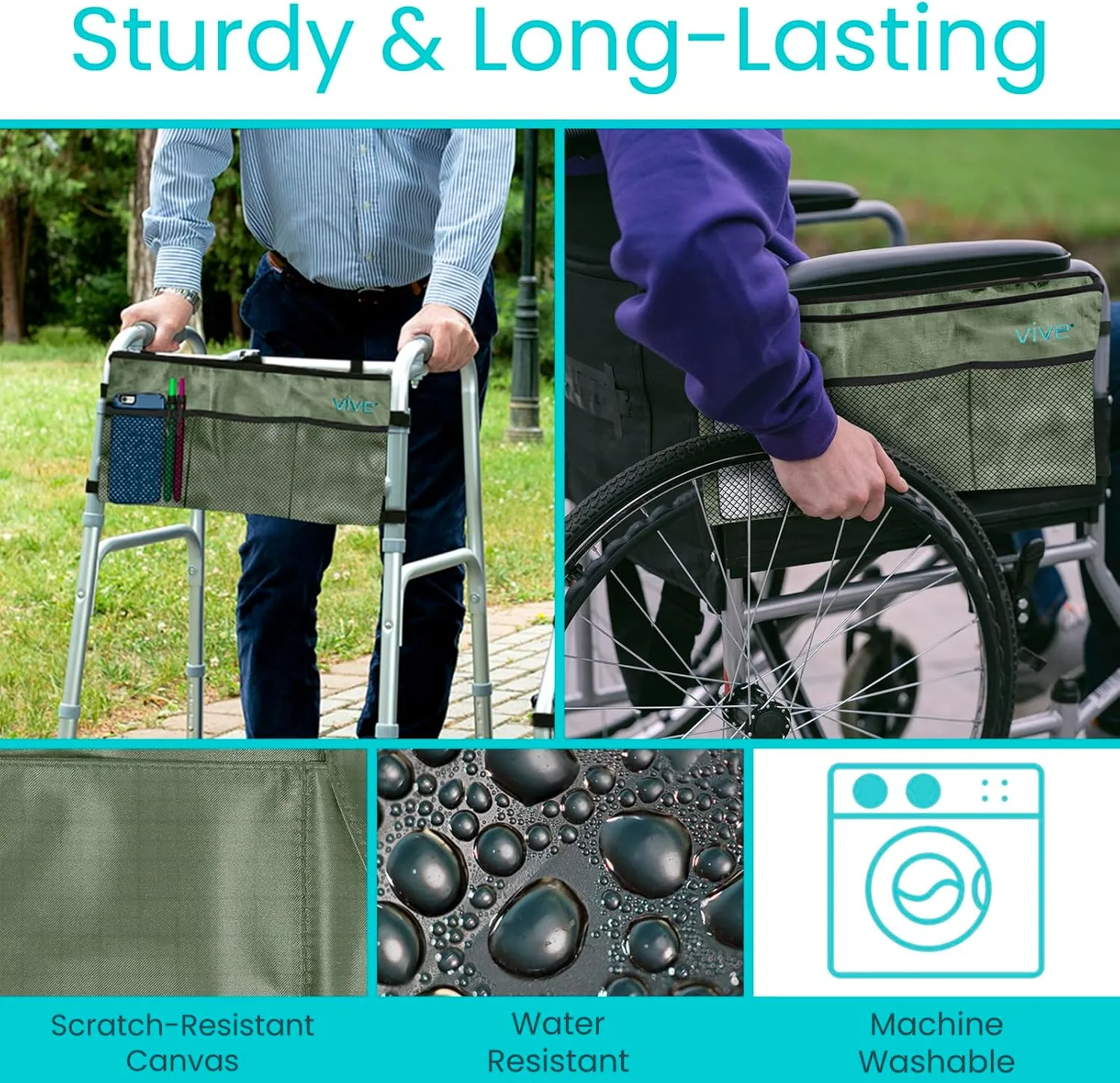 Vive Walker Bag - Accessories Wheelchair Basket Pouch (Water Resistant) - Seniors Caddy Accessory Attachment for Folding, Rolling Walkers - Carry Storage Carrier Tote - Lightweight, Universal Size
